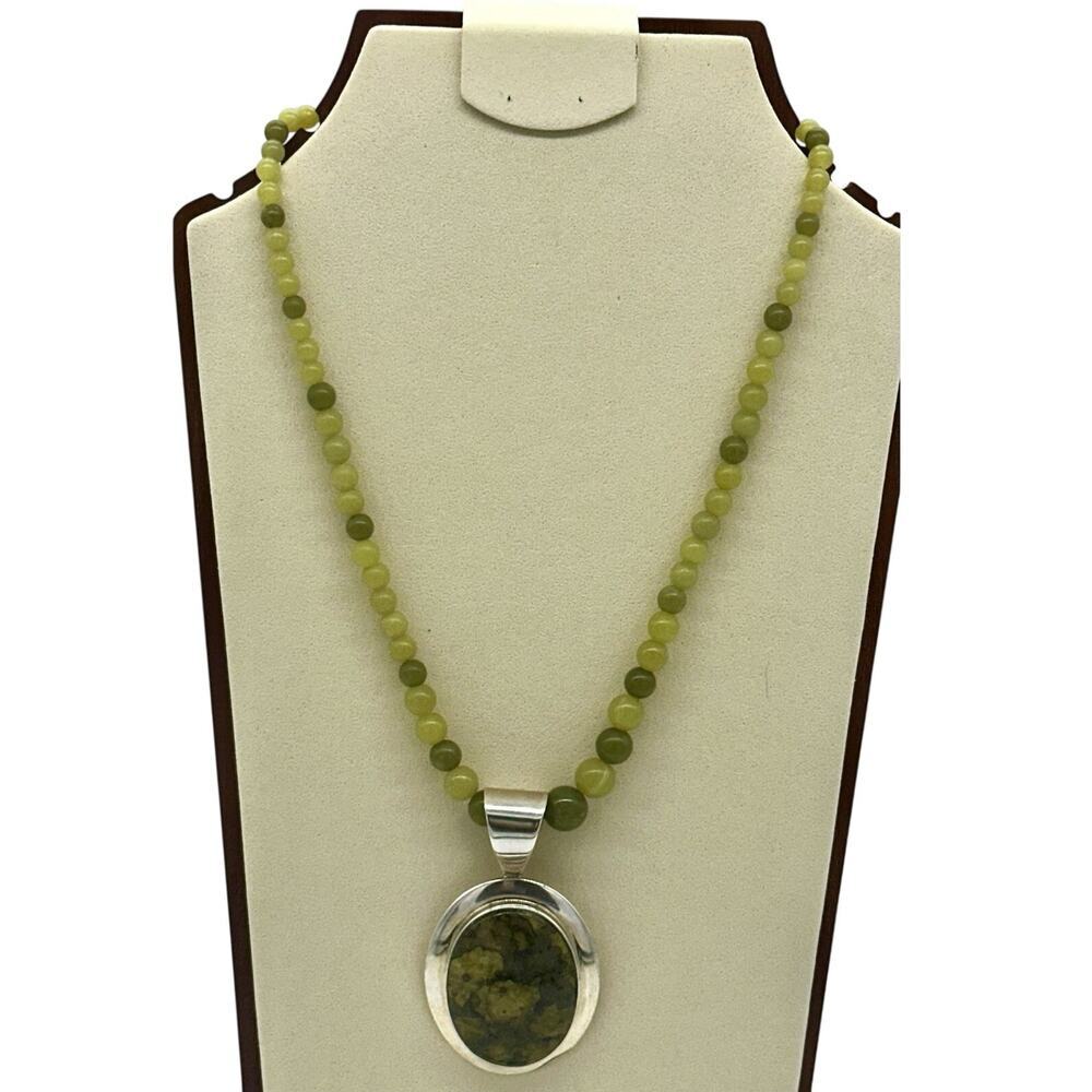 Jay King Sterling Silver Green Opal Pendant Necklace 925 Signed